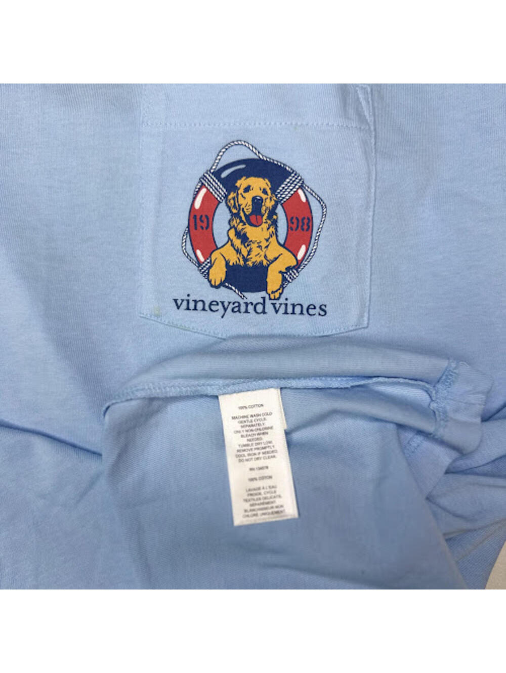 Vineyard Vines L Men's Light Blue Dog Life Ring Graphic Pocket T-Shirt Cotton - Picture 4 of 7